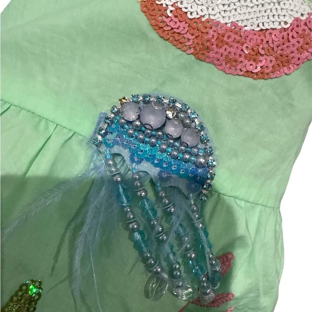 QUEEN OF SPARKLES Mint Green Embroidered Seaside Tiered Dress - Picture 8 of 14